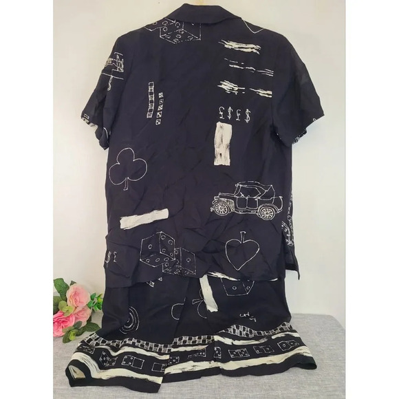 Vtg‎ Simon Chang Set Of Long Skirt And Button Up Top Black & White Casino Print - Picture 3 of 5